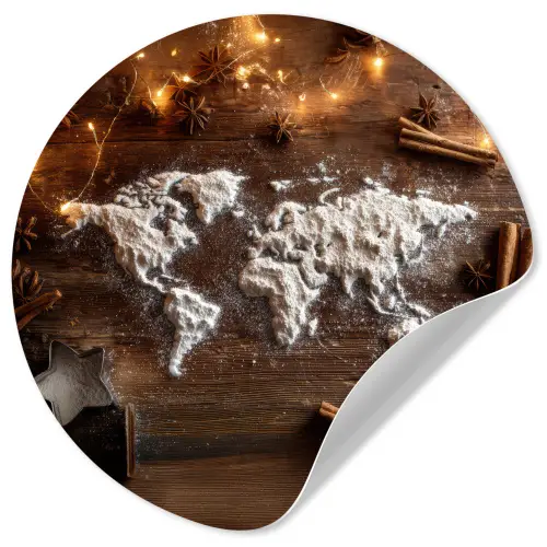Wereldkaart - Poedersuiker - Hout Wandcirkel behangsticker klein -3d