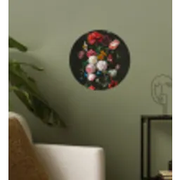 Stilleven met bloemen in een glazen vaas - Schilderij van Jan Davidsz. de Heem Wandcirkel behangsticker klein -sfeer2