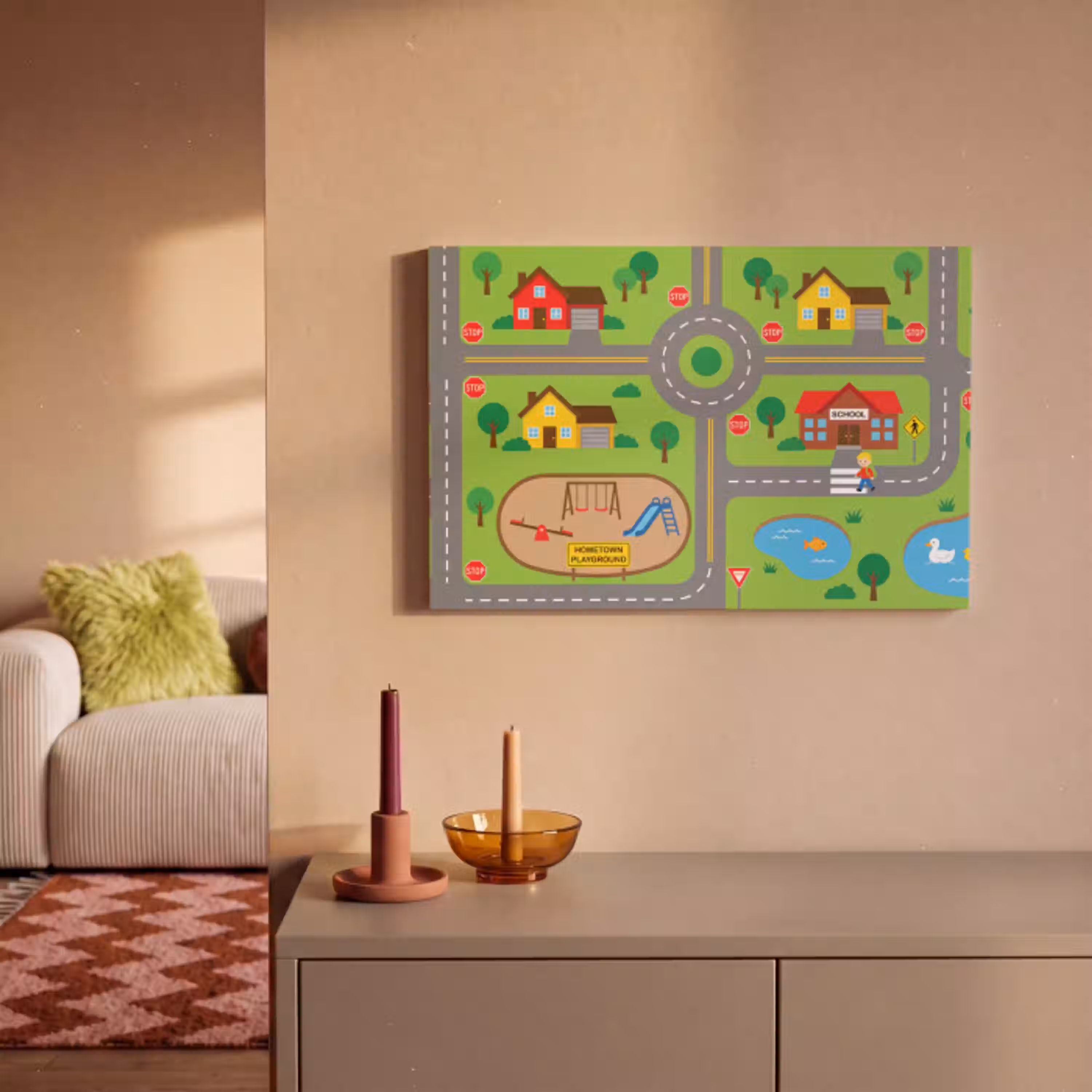 Stad - Wegen - Cartoon canvas 2cm klein -sfeer1