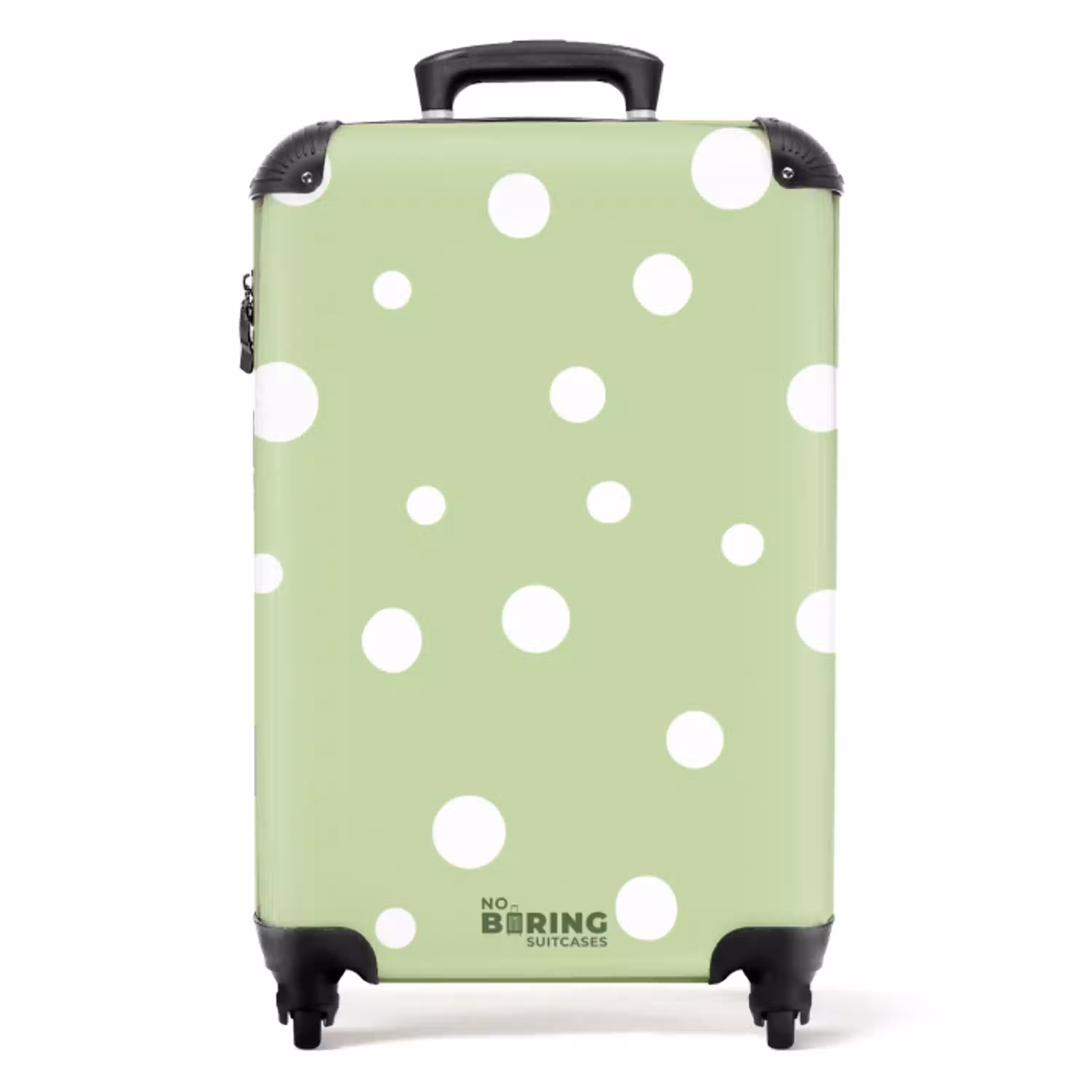 Groene achtergrond met witte stippen NBS - Handbagage koffer - Unisex middel -productfoto_recht