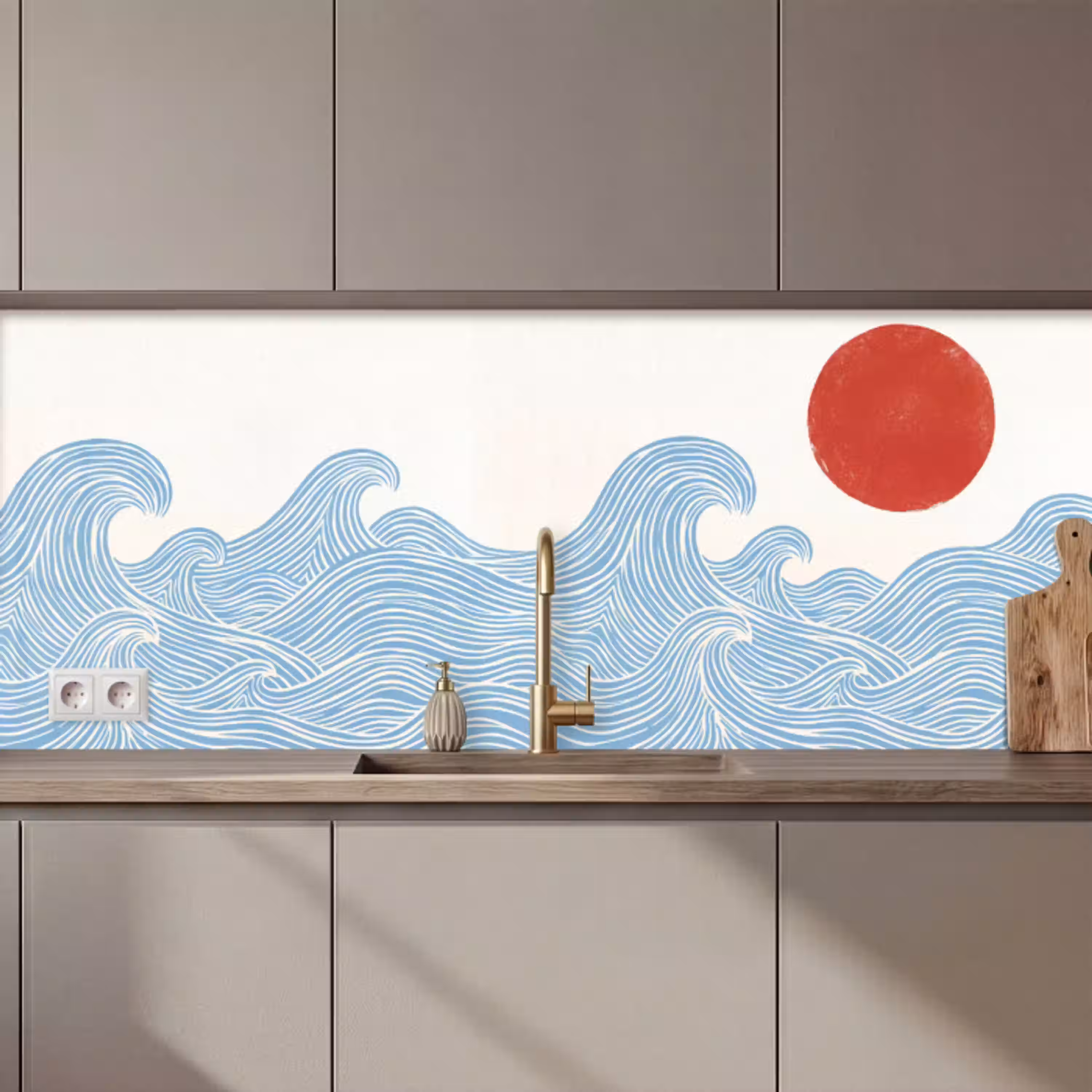 Zon - Golven - Oceaan - Abstract - Rood keuken achterwand 2 middel zz_3dshopping