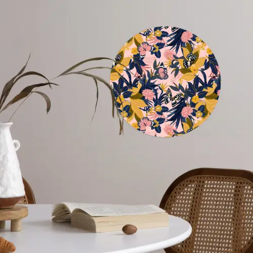 Zomer - Vlinder - Roze - Geel Wandcirkel behangsticker klein 186 -sfeer3