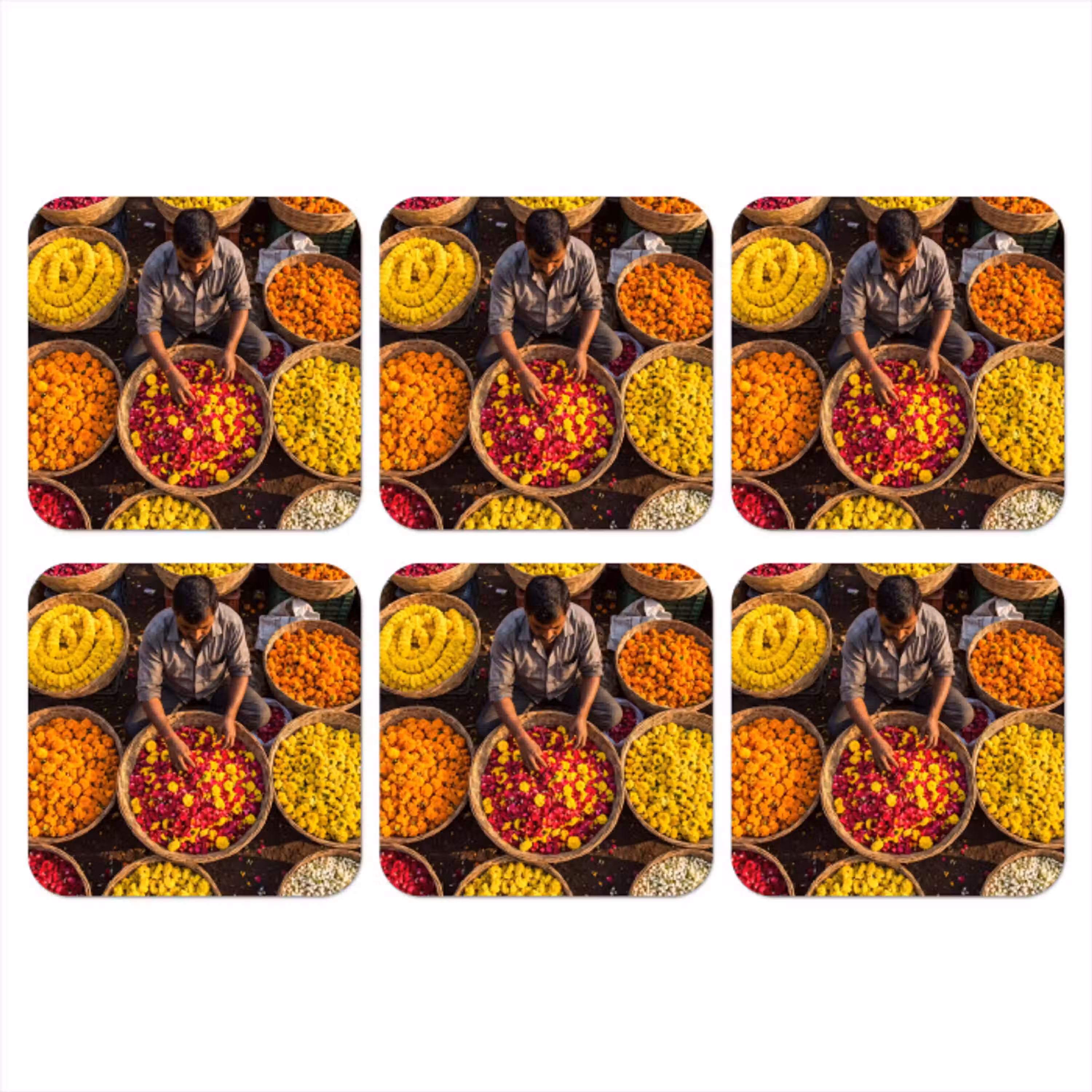 Bloemen - Markt - Kleurrijk onderzetter kurk middel -3d
