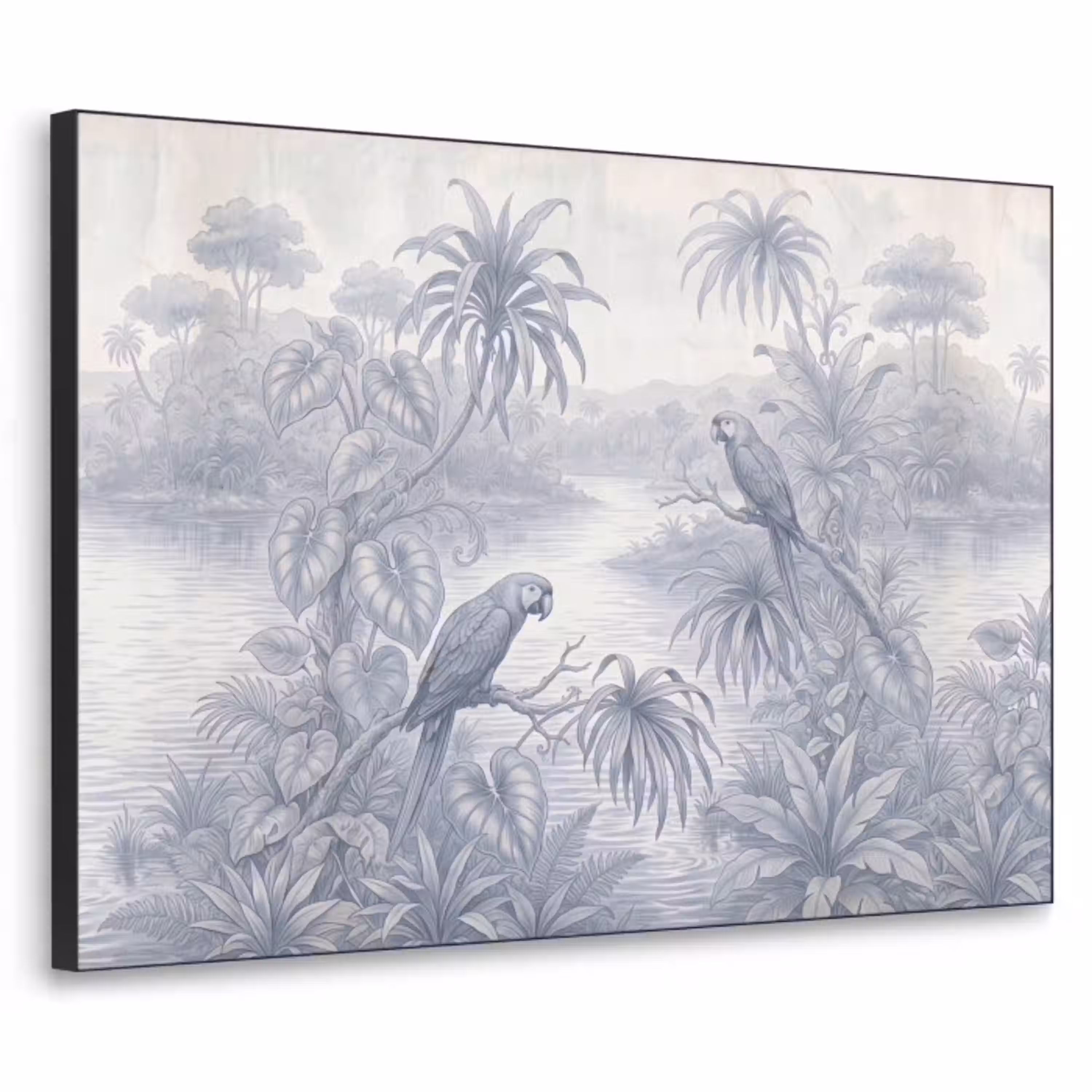 Vogel - Rivier - Tropisch - Illustratie - Blauw Textielframe zwart klein -3d