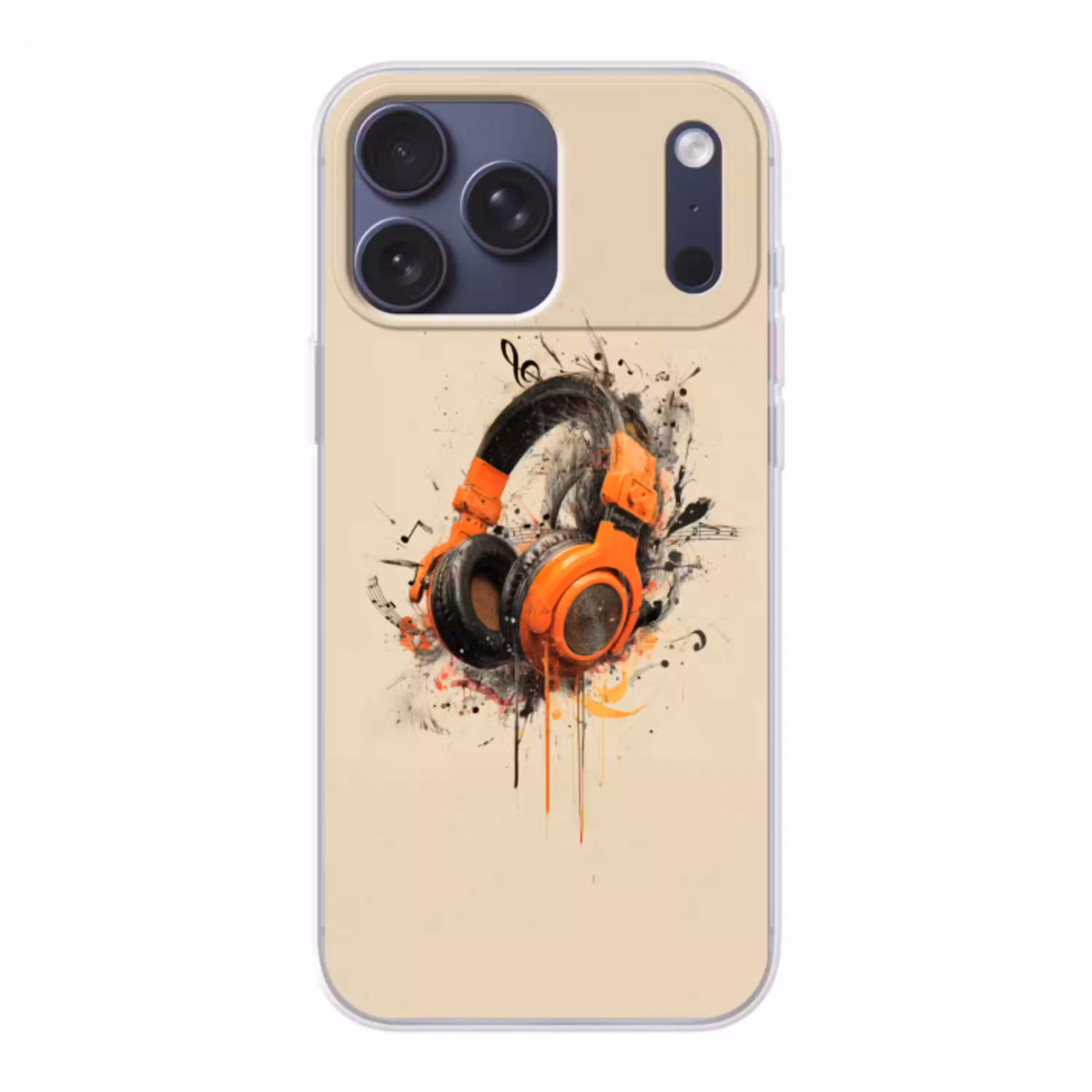 Koptelefoon - Oranje - Explosief Telefoonhoesje iPhone 17 Pro Max klein -3d