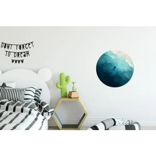 Zee - Silhouet - Abstract - Blauw Wandcirkel aluminium klein -kinderkamer