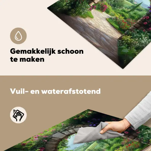 Doorkijk - Landschap - Bloemen - Pad - Uitzicht Inductie beschemer met haakjes middel -ky-schoon-nl
