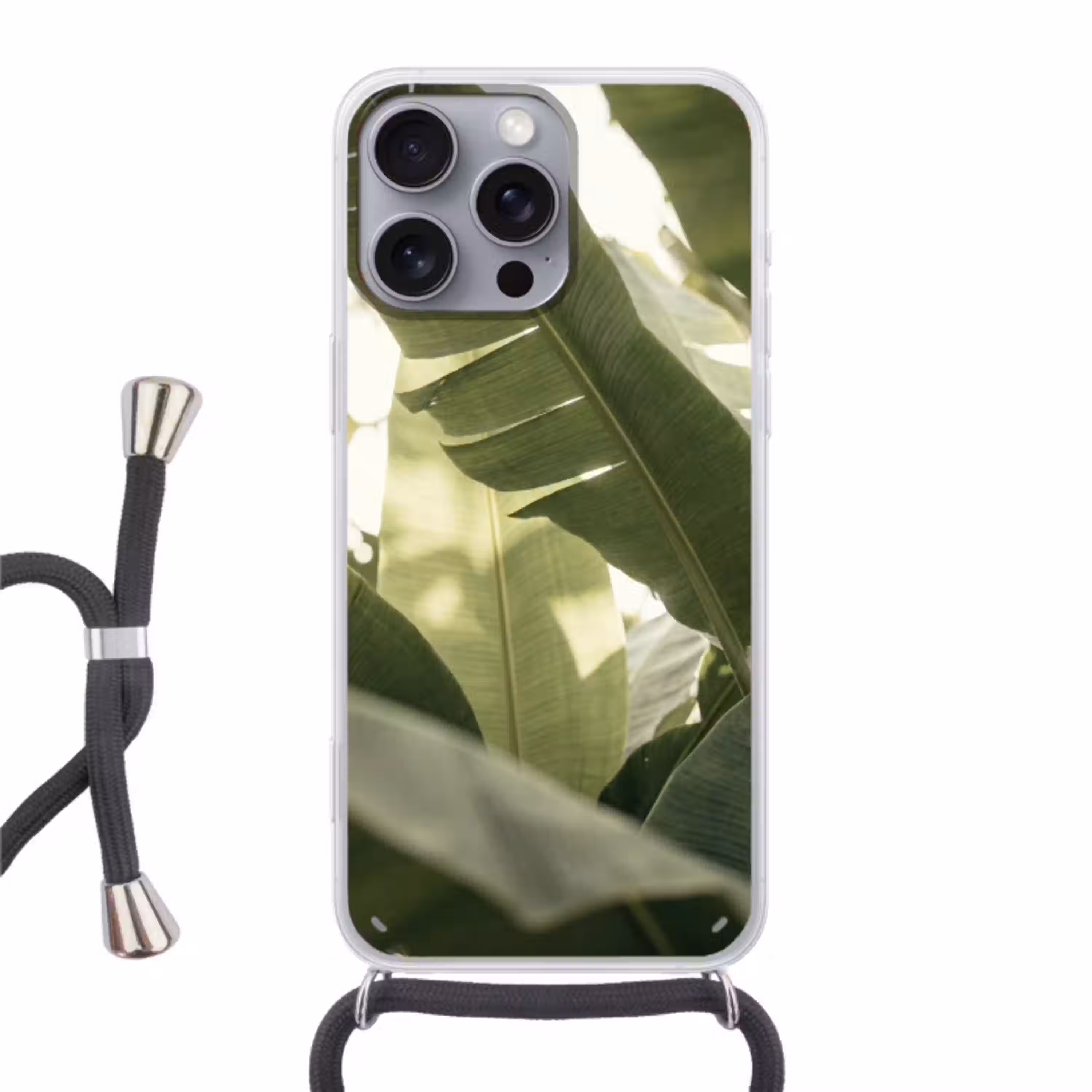 Natuur - Bladeren - Groen - Tropisch - Detail Hoesje iPhone 16 Pro Max met koord klein -3d