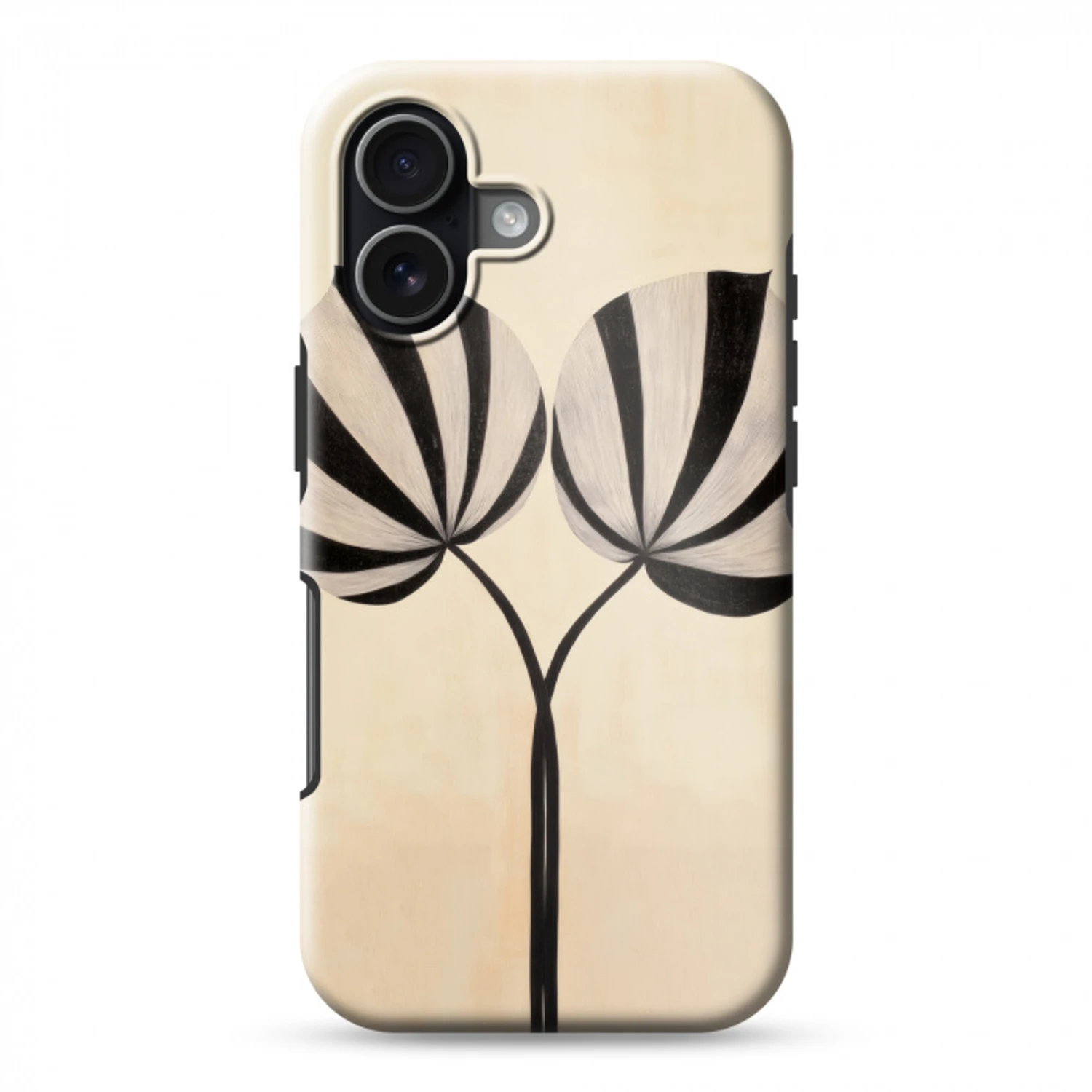 Bladeren - Gestreept - Stengel - Beige Toughcase MagSafe Apple iPhone 17 klein -3d