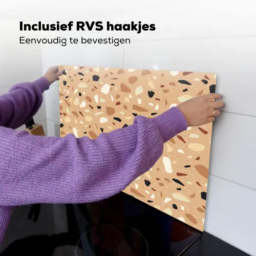 Terrazzo - Patroon - Kleurrijk - Oranje Inductie beschemer met haakjes klein 777 -ky-ophangen-nl