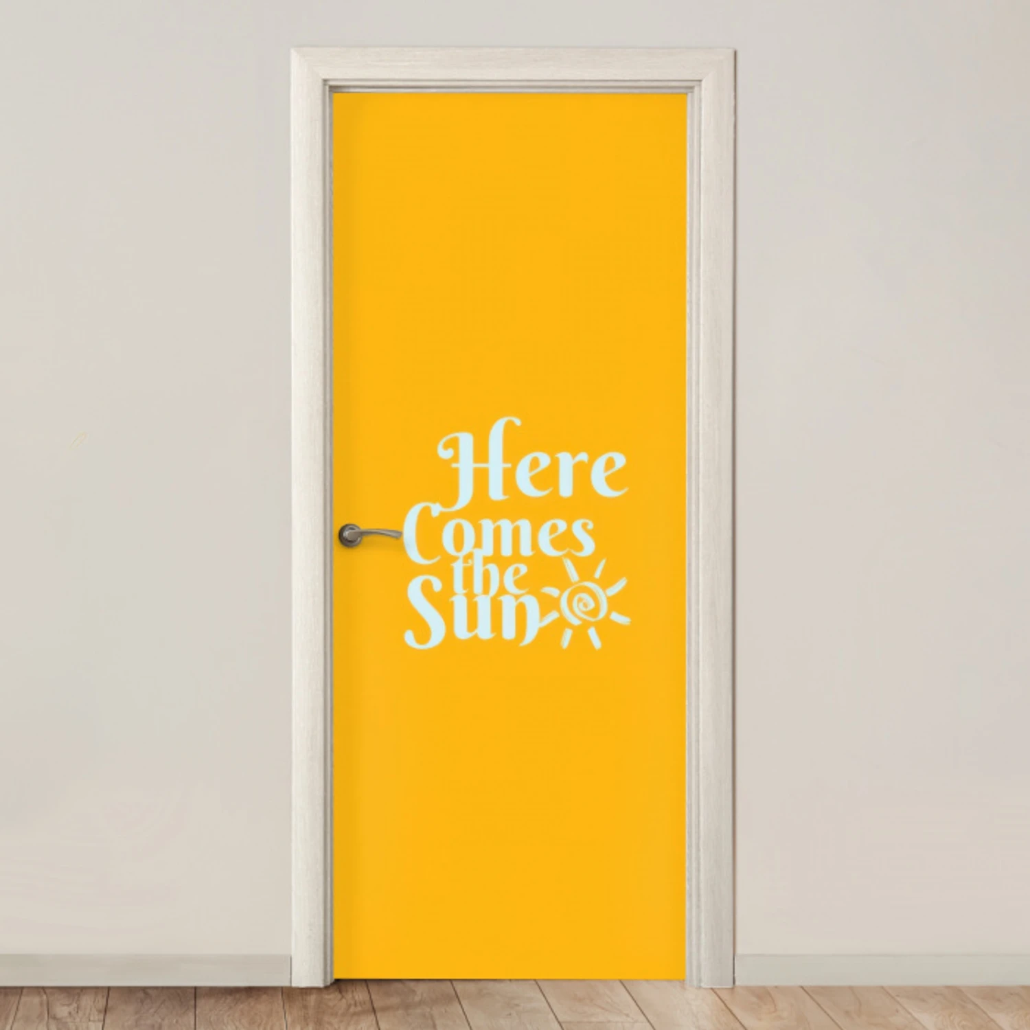 Geel - Blauw - Here comes the sun deurposter klein -3d_beige