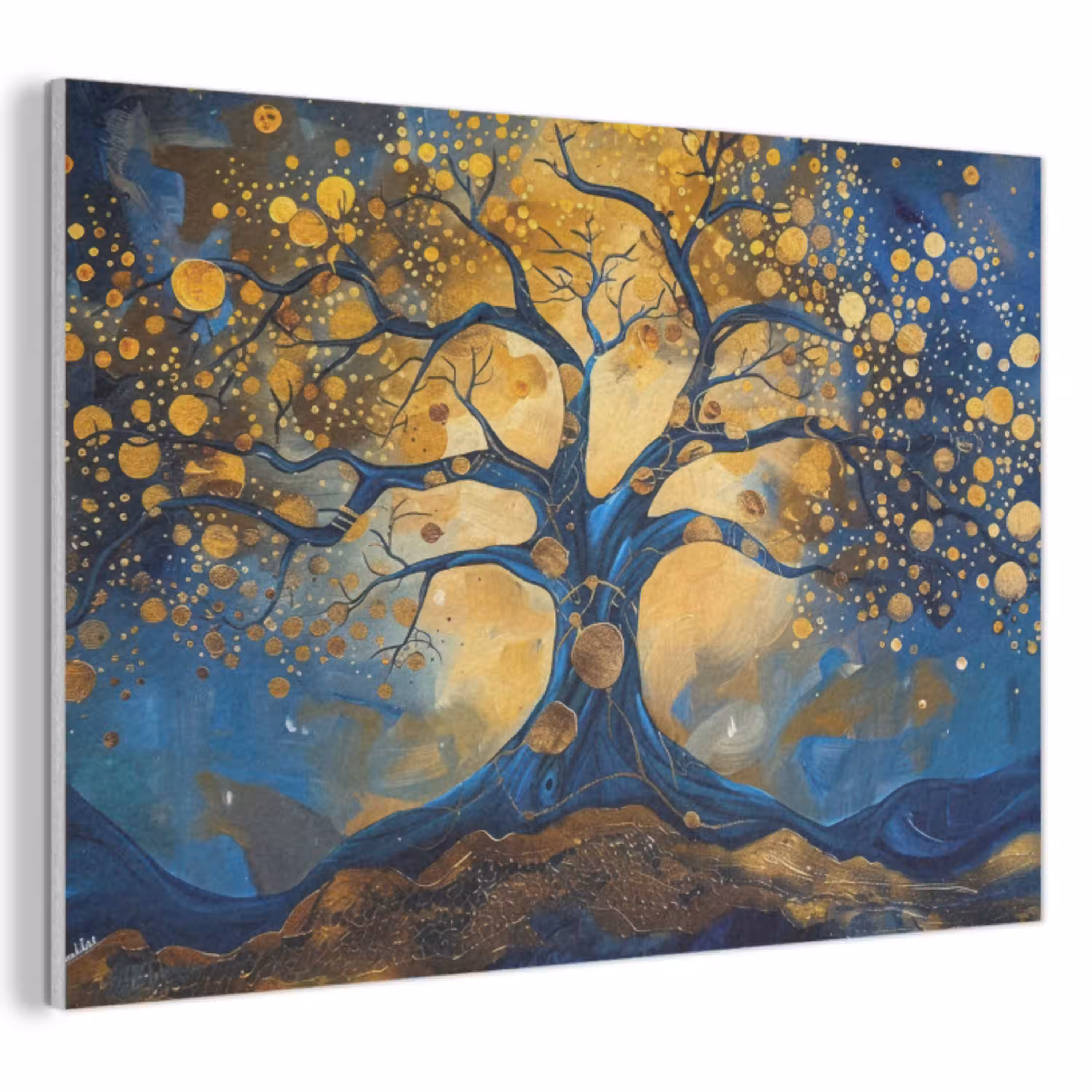 Boom - Levensboom - Blauw - Goud PET vilt klein -3d