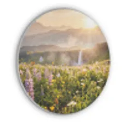 Vlinders - Waterval - Bloemenveld Akoestische PET Vilt - Rond klein -3d