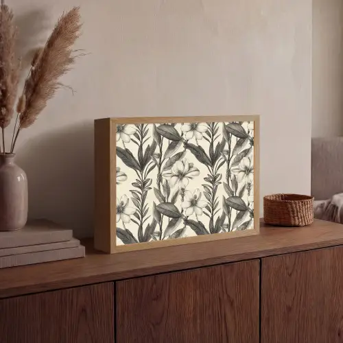 Klassiek - Botanisch - Zwart - Beige Light Box met batterij (Wandlamp) middel 907 -sfeer2