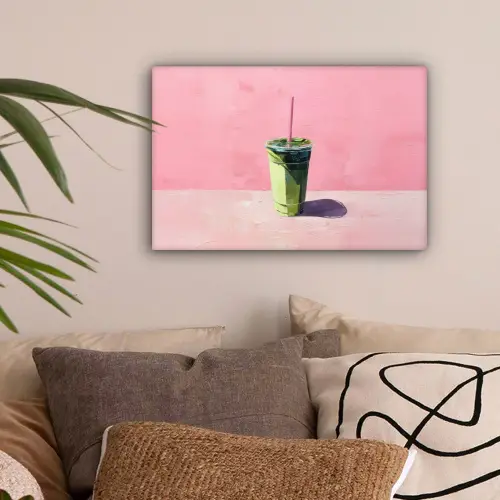 Beker - Rietje - Minimalistisch - Groen canvas 2cm klein -sfeer1