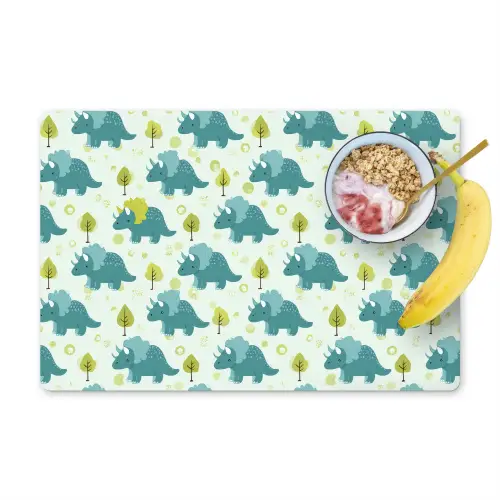 Triceratop - Blauw - Stippen - Boompjes Placemat vinyl groot -zzzproduct_Kitchenyeah-website