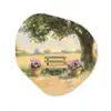 Houten bankje - Bloempotten - Landschap Wandcirkel Organisch Forex 3mm klein -3d