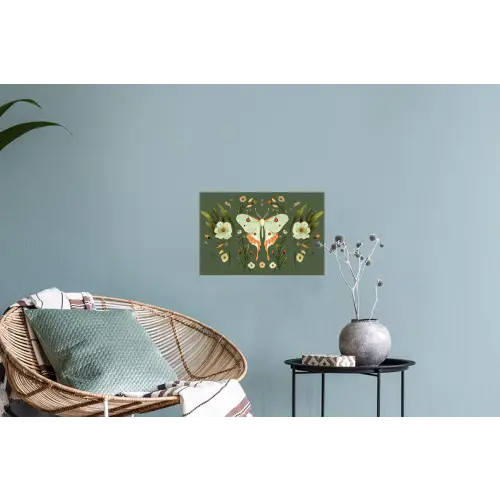 Bloemen - Bladeren - Olijfgroen - Vlinder Muursticker klein -plant
