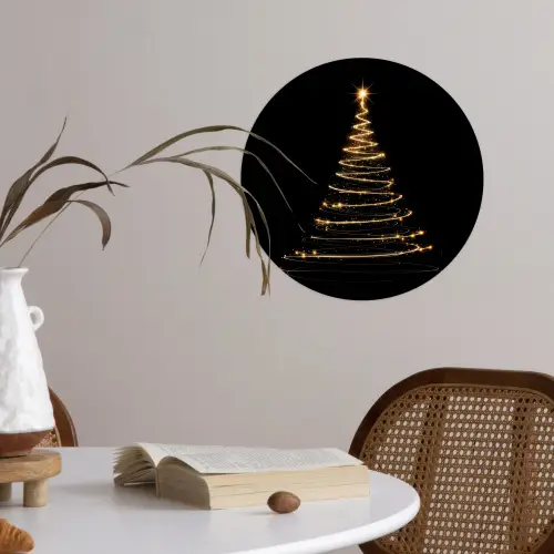 Magisch - Kerstboom - Lichtspiralen - Zwart Wandcirkel behangsticker klein -sfeer3