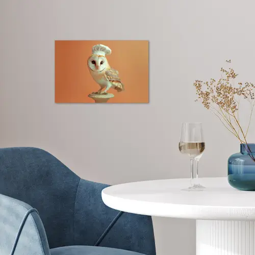 Kerkuil - Koksmuts - Oranje - Vogel poster papier klein -sfeer3