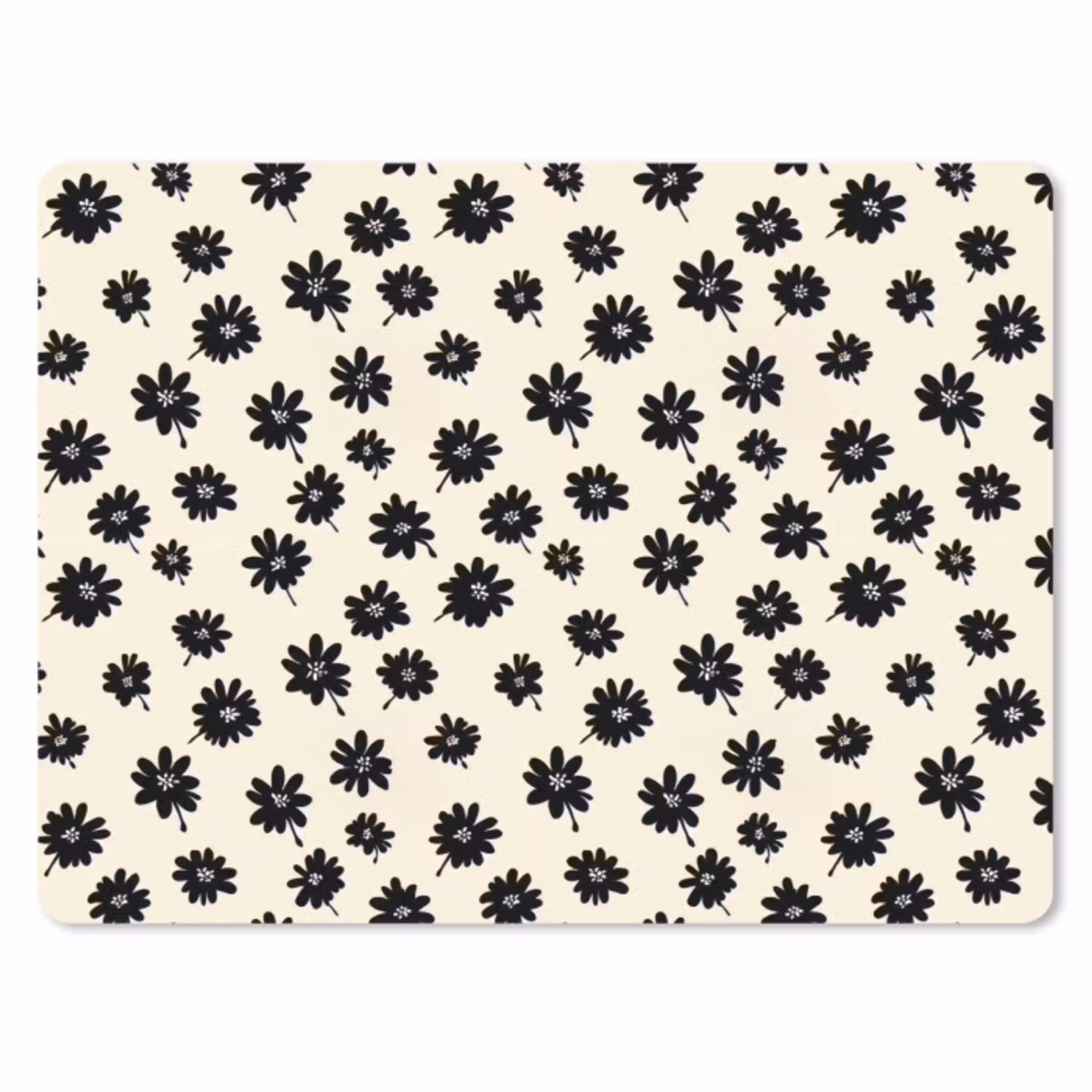 Madeliefjes - Grafisch - Zwart - Beige muismat rubber klein 262 -3d