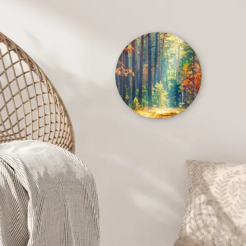 Bos - Zon - Natuur - Herfst Wandcirkel kunststof plaat 5mm dik klein -sfeer5
