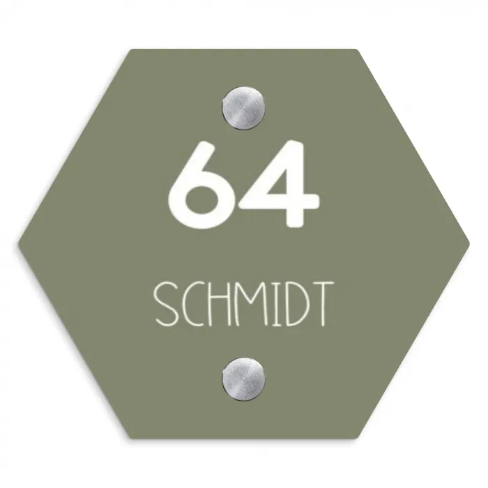 Olijfgroen - Modern Naambord Hexagon klein -3d