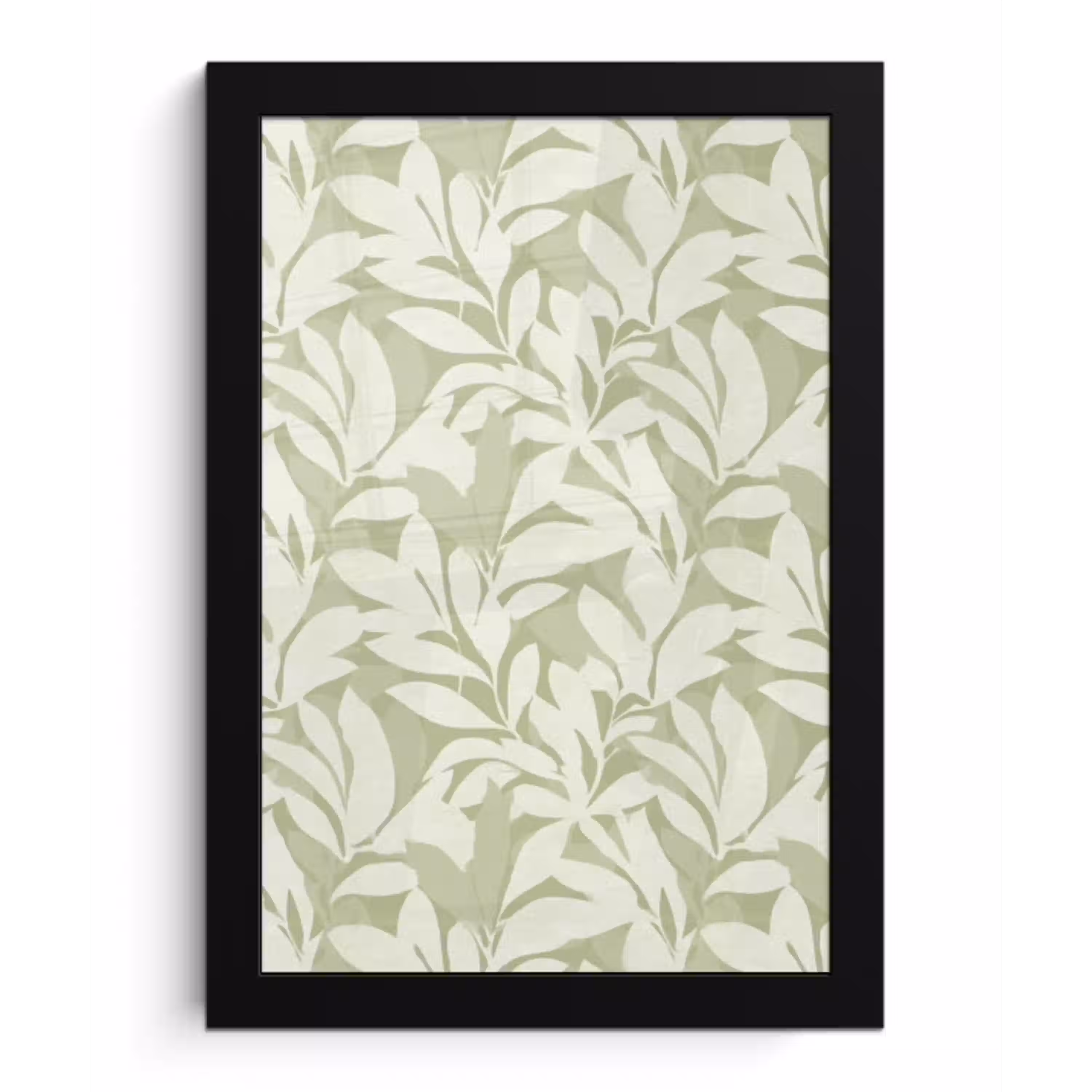 Saliegroen - Botanisch - Minimalistisch - Patroon fotolijst zwart zonder passe partout klein 224 -3d