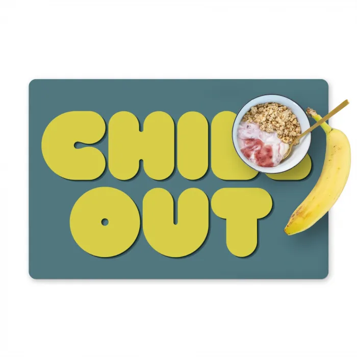 Chill out - Geel - Blauw Placemat vinyl groot -zzzproduct_Kitchenyeah-website