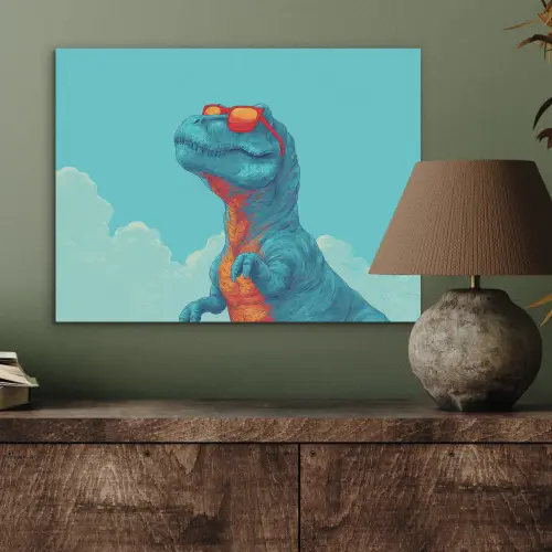 T-Rex - Blauw - Wolken - Zonnebril PET vilt klein -sfeer2