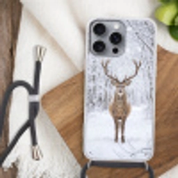 Hert - Winter - Bos - Natuur - Wit Hoesje iPhone 16 Pro Max met koord klein -sfeer4