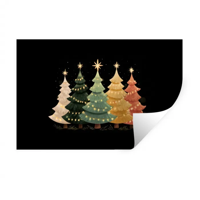 Kerstbomen - Kleurrijk - Lichtjes - Ster Muursticker klein -3d