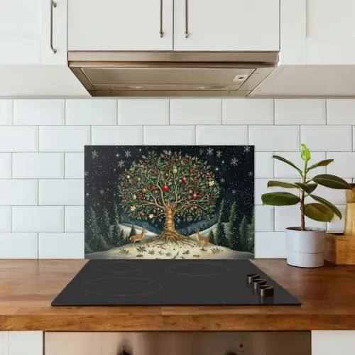 Feestboom - Winterhemel - Kleurrijk keuken achterwand spatscherm klein -sfeer2
