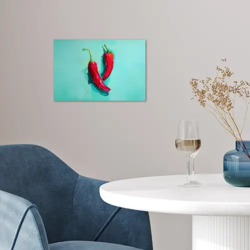 Chilipepers - Geverfd - Rood poster papier klein -sfeer3
