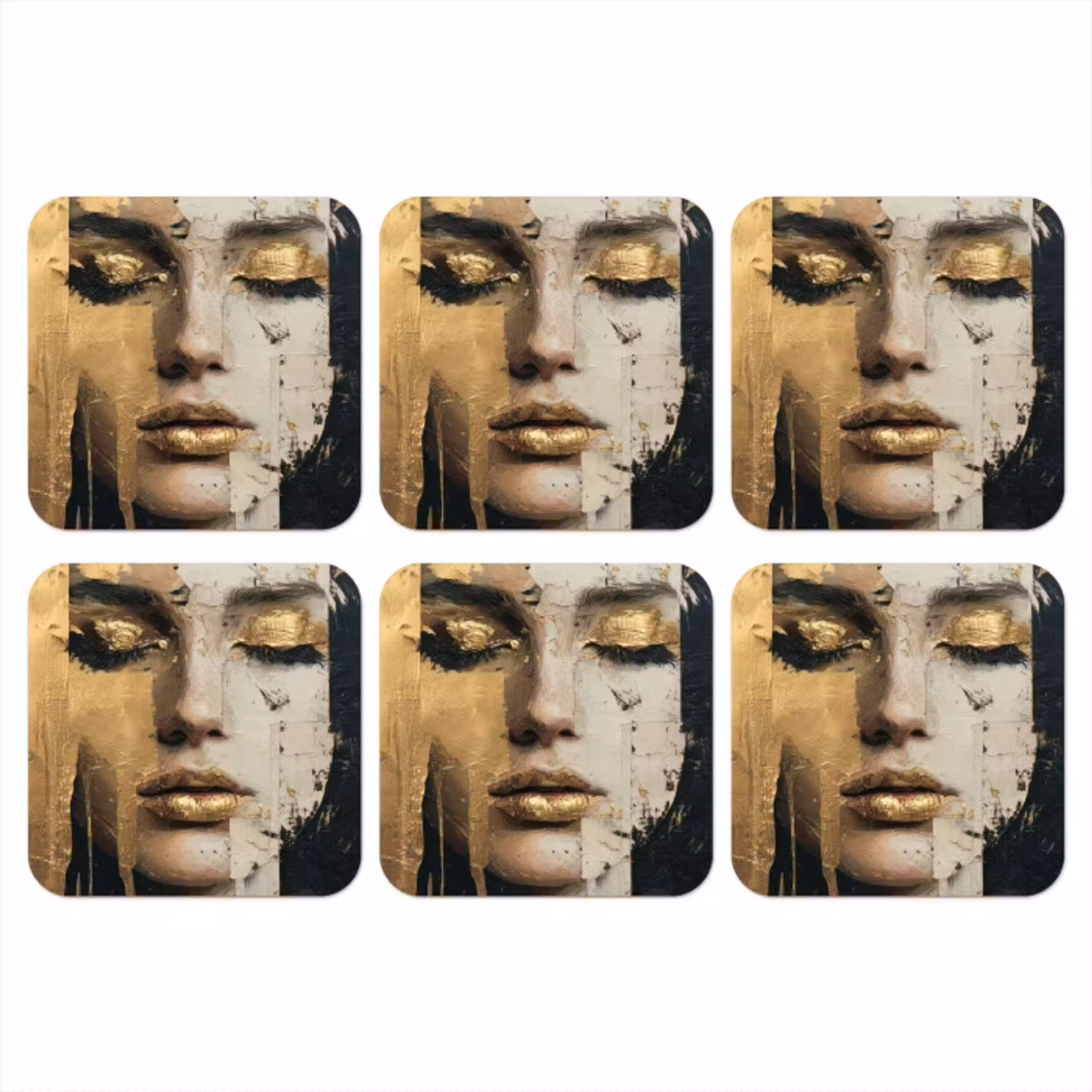 Abstract - Goud - Gezicht - Lippen onderzetter kurk middel -3d