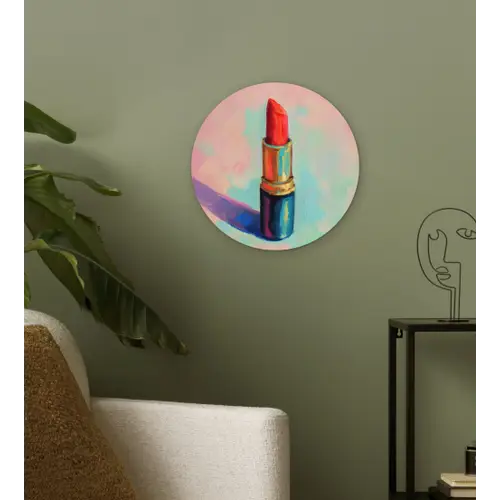 Lippenstift - Rood - Penseelstreken Wandcirkel kunststof plaat 5mm dik klein -sfeer3