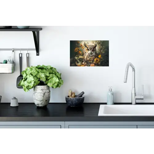 Uil - Vogels - Bloemen - Natuur Muursticker klein -keuken