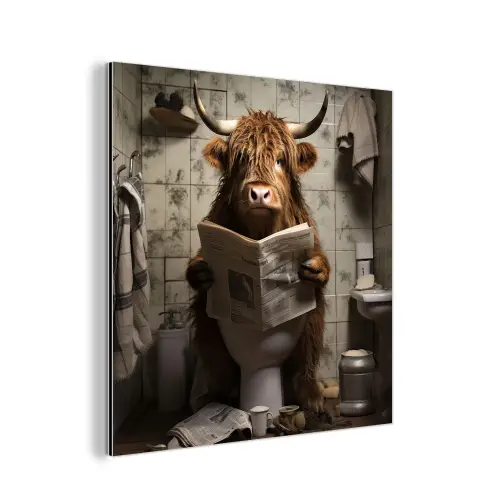 Schotse hooglander - Toilet - Krant - Badkamer aluminium wit klein -3d