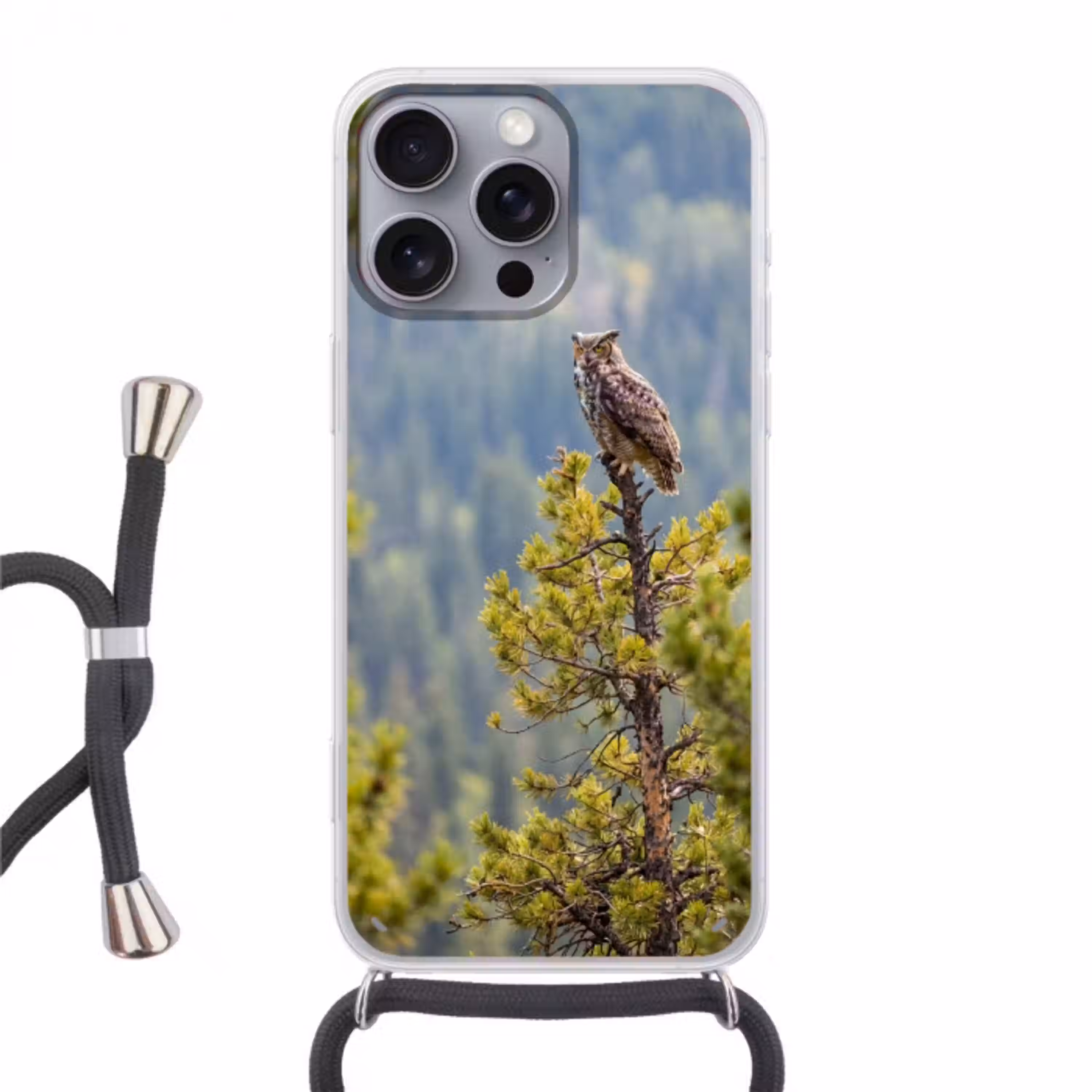 Uil - Oehoe - Bomen - Natuur Hoesje iPhone 16 Pro Max met koord klein -3d