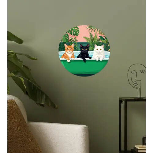Badkamer - Kattenparade - Kleurrijk Wandcirkel behangsticker klein -sfeer2