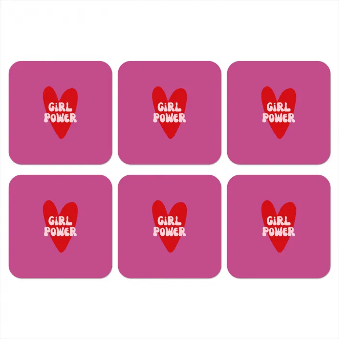 Girl power - Hart - Roze - Rood onderzetter kurk middel -3d