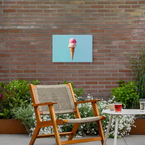 Bolletjes - Schepijs - Hoorntje - Blauw Tuinposter op houten frame 2 cm dik klein -sfeer3