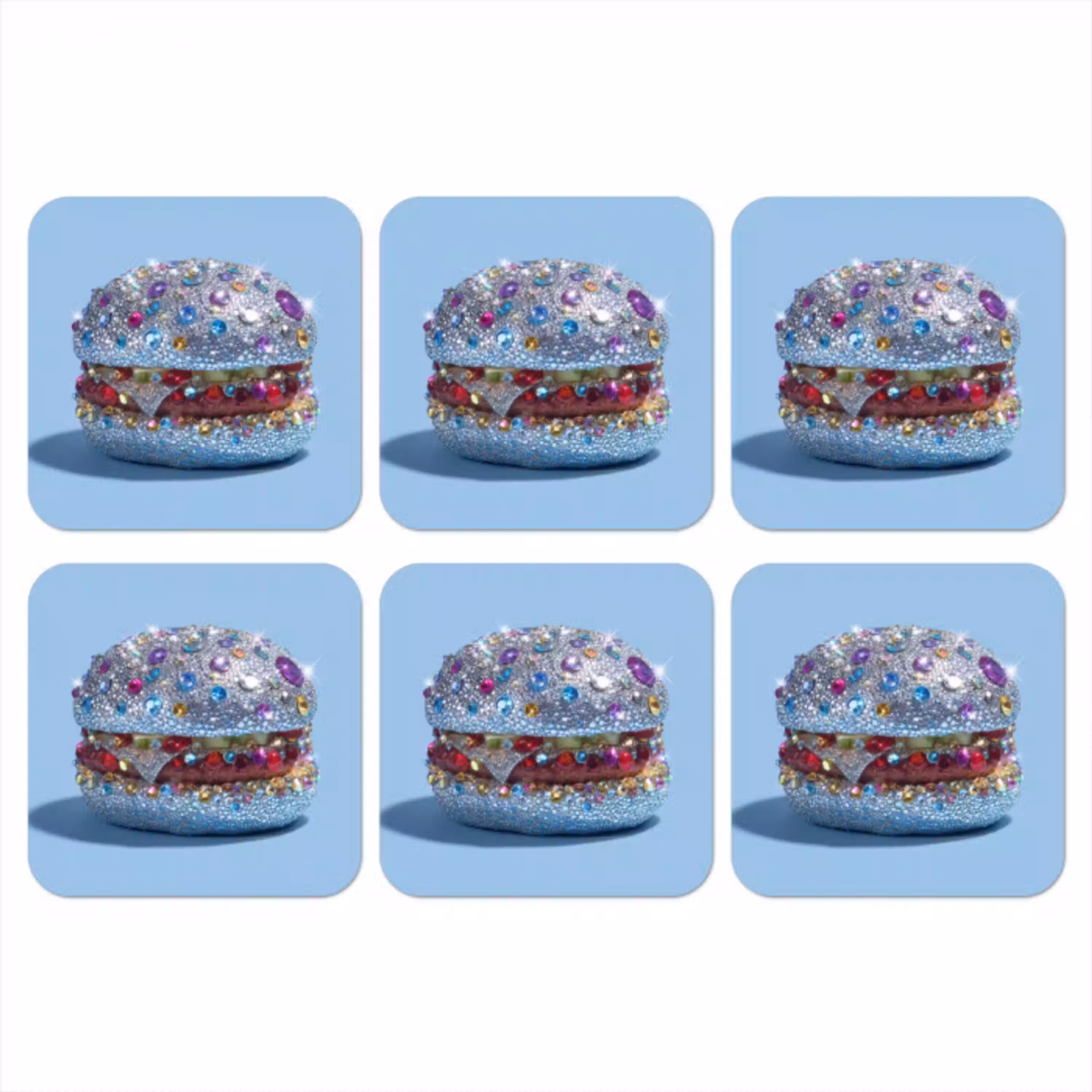 Glitters - Hamburger - Blauw onderzetter kurk middel -3d