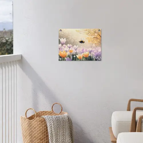 Viooltjes - bij - Zonlicht tuinposter los doek klein -sfeer8