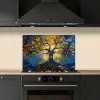 Boom - Levensboom - Blauw - Goud keuken achterwand spatscherm klein -sfeer1