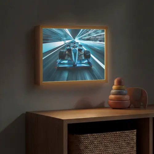 Race - Auto - Formule 1 - Jongens - Blauw Light Box met batterij (Wandlamp kind) middel -sfeer5_kind