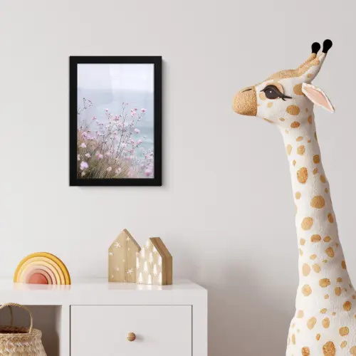 Klif - Bloemen - Zee - Roze fotolijst zwart zonder passe partout klein -usfeer4_kinderkamer
