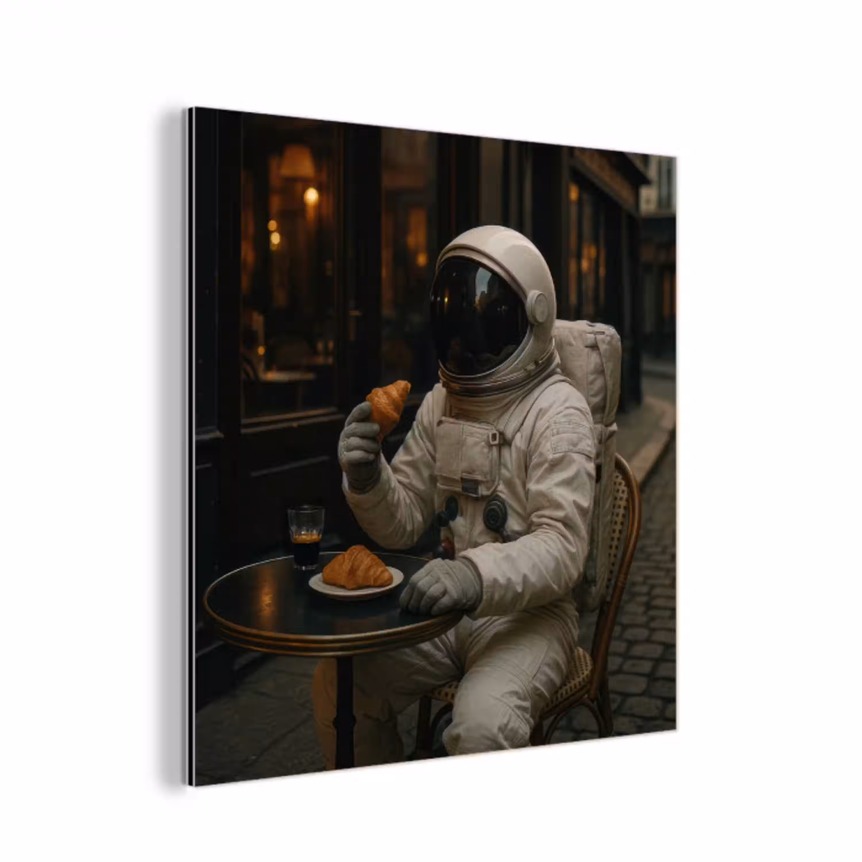 Café - Croissant - Koffie - Astronaut aluminium wit klein -3d