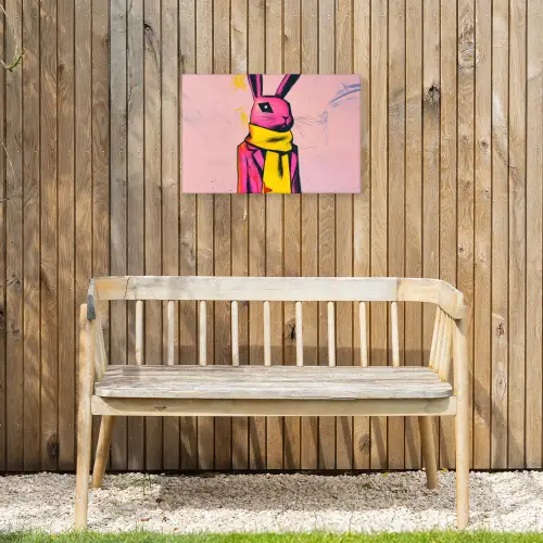 Abstract - Konijn - Sjaal - Geel Tuinposter op houten frame 2 cm dik klein -sfeer4