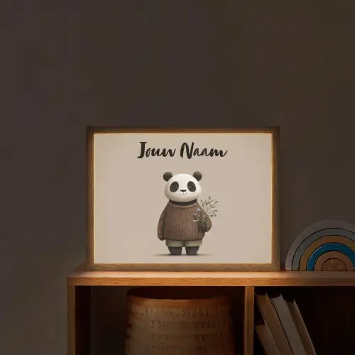 Panda - Blauwe bloemen - Zachtheid Light Box met batterij (Wandlamp kind) middel -sfeer1_kind